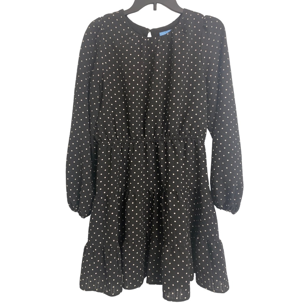 Draper‎ James Black Polka Dot Tiered Long Sleeve Mini Dress Size Medium
